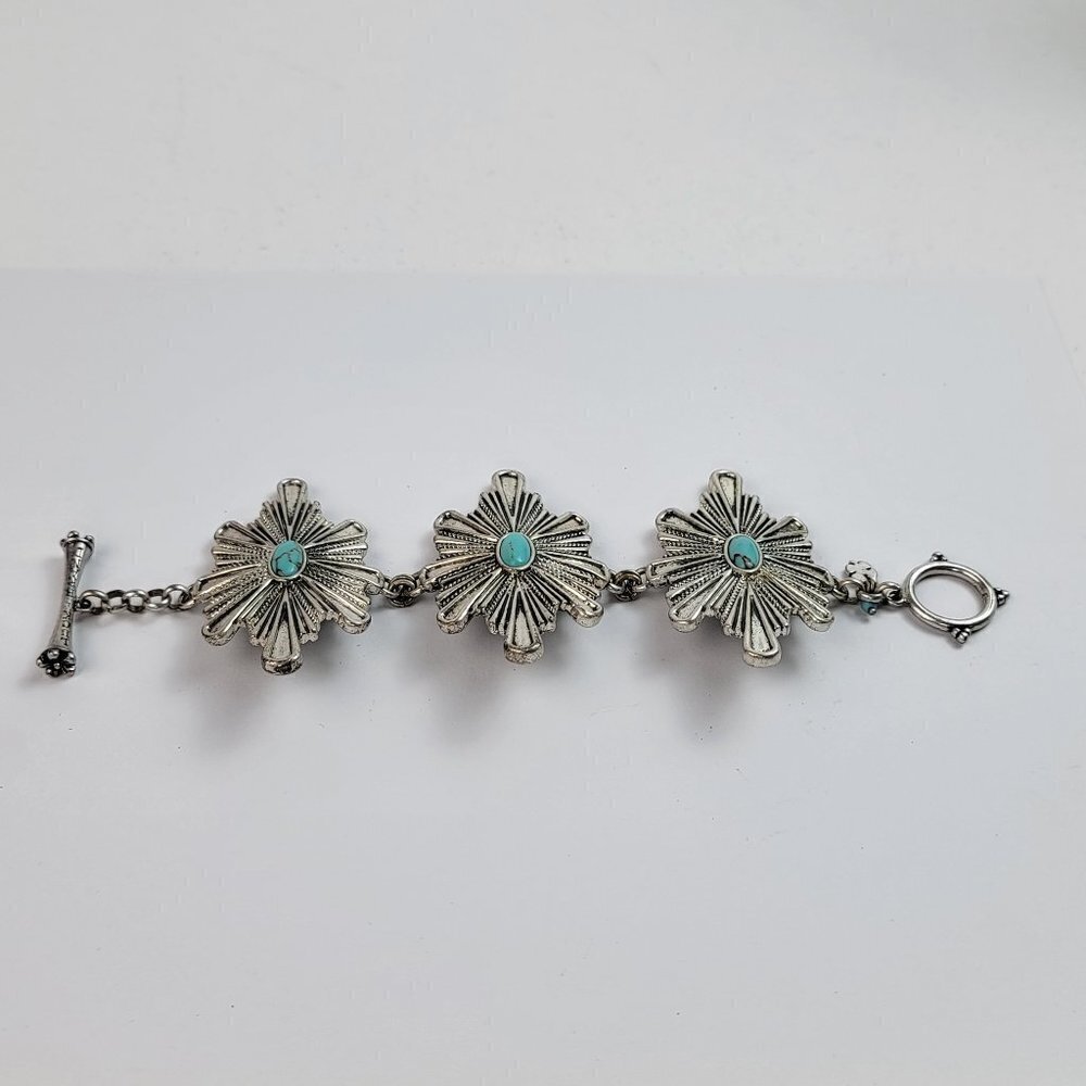 Lucky Brand Silver-Tone Turquoise Bead Chunky Native American Style Bracelet 7"